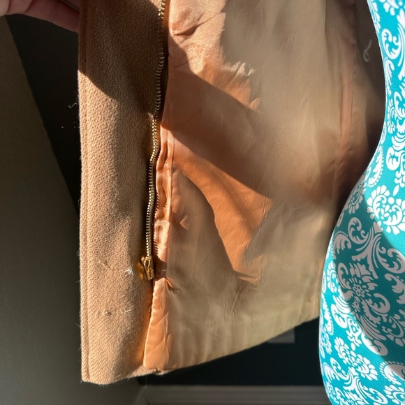 Tan Toggle Coat with Green and Red Accents Peacoat - Picture 4 of 8